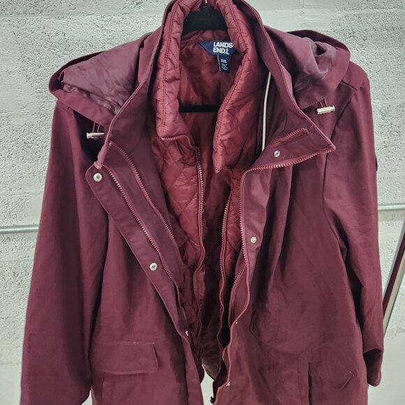 Lands’ End Women’s 3-in-1 Systems Jacket Red XXL Waterproof Hooded Parka - Picture 4 of 10